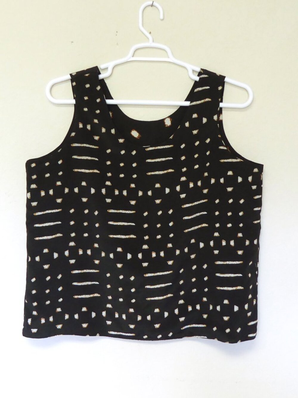 1990s Vintage black white brown tribal abstract print reversible tank top sz XL